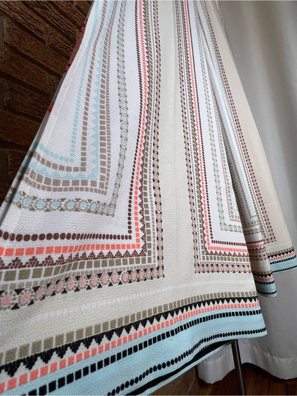 Bisou Bisou Geometric Print Wide Leg Pants White Coral Blue High Rise Size M - Picture 3 of 7